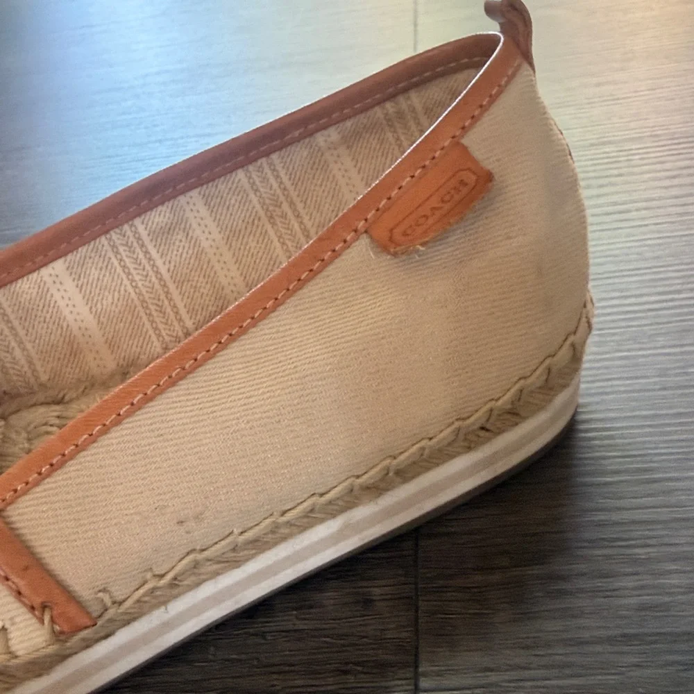 Coach Roxann Canvas Espadrilles Leather Trim Slip On Flats Beige Size 7
